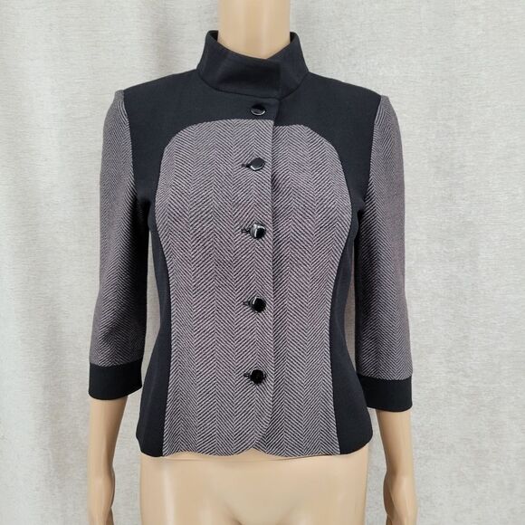 St. John Blazer Santana Knit Black Label Herringbone and Solid Black Women's 2 - Picture 1 of 10